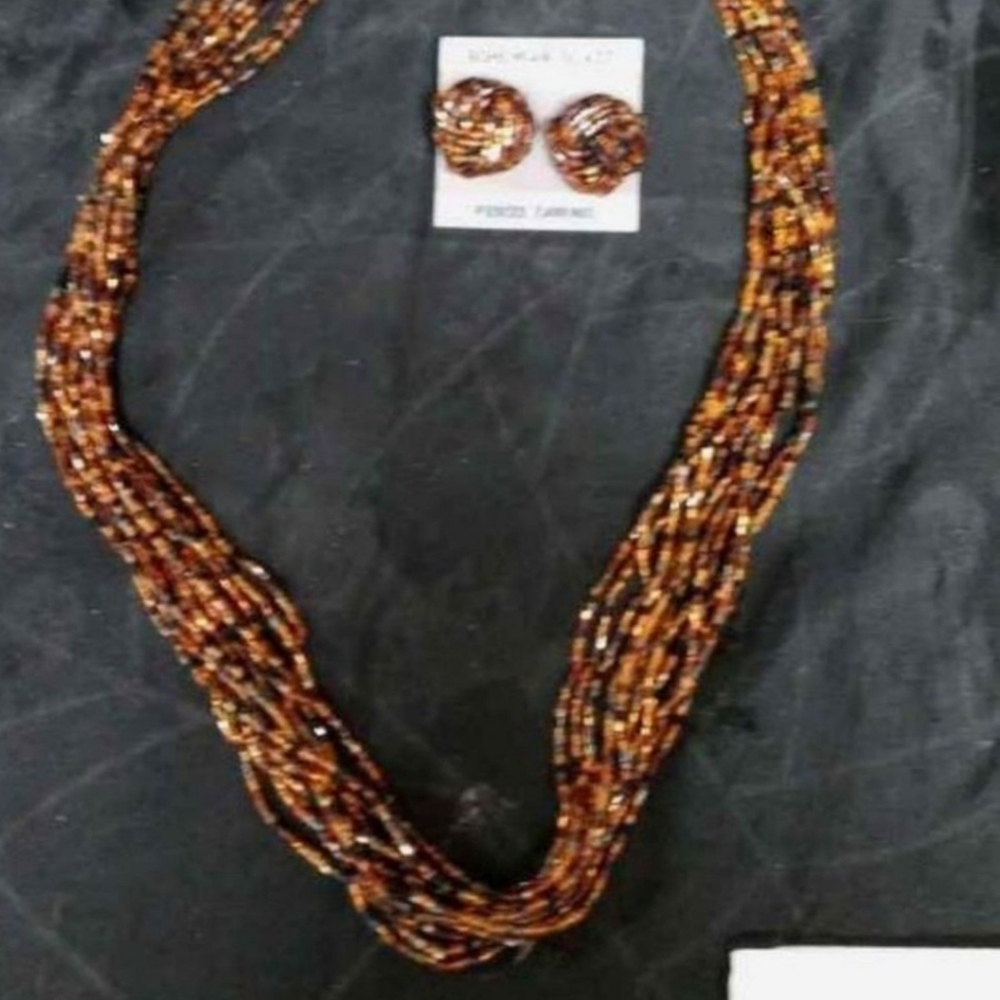 Vintage Lee Sands Boheimian glass necklace and earrings set